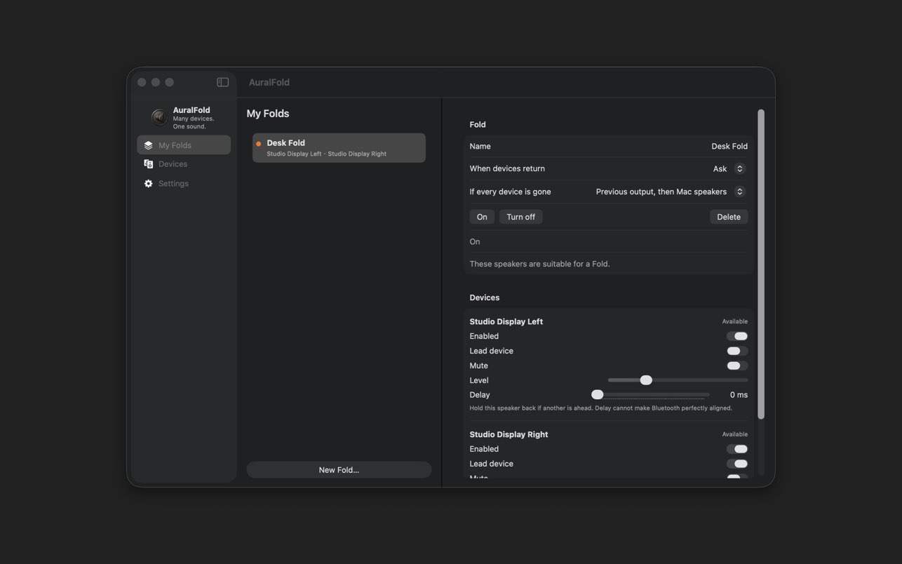 AuralFold My Folds window on macOS