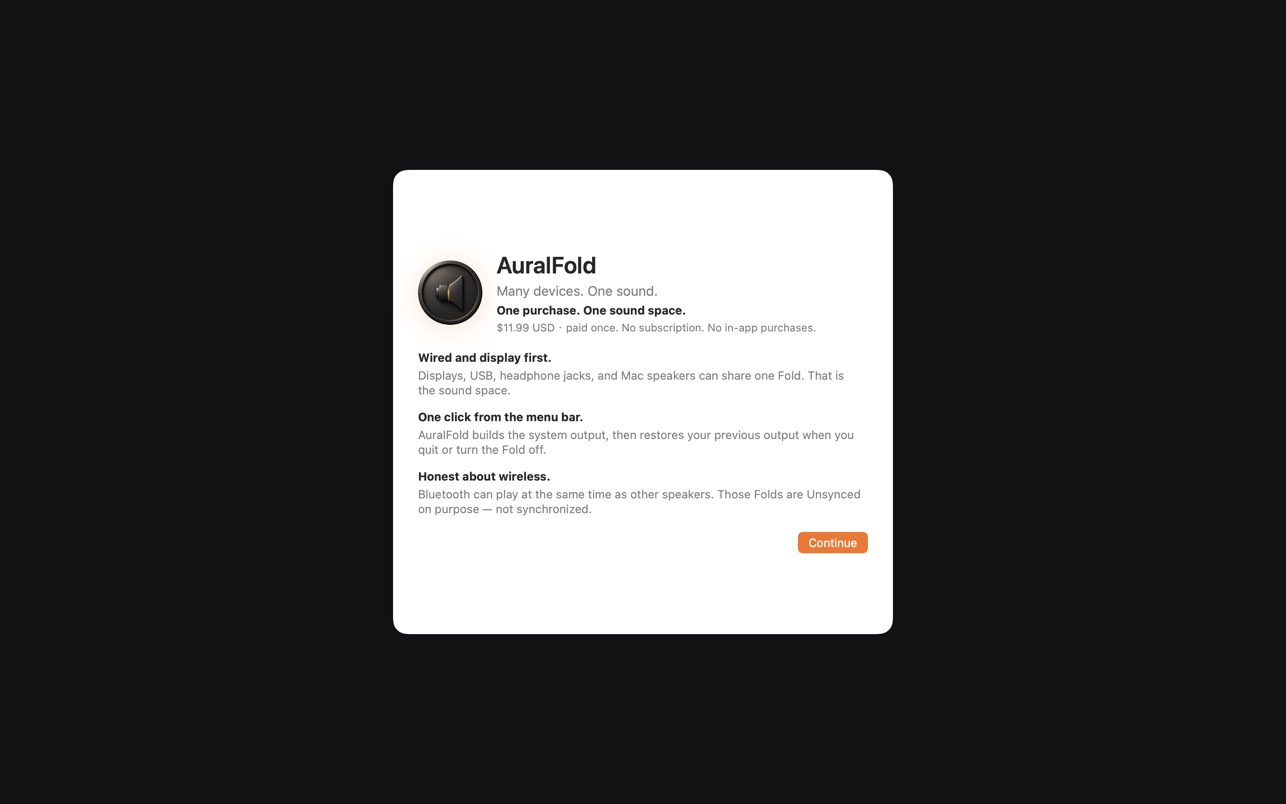 AuralFold onboarding on macOS
